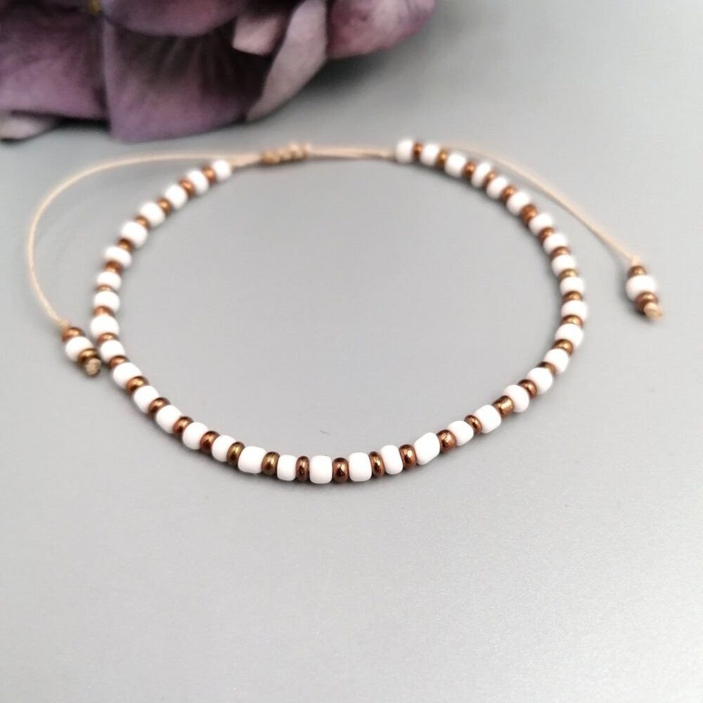 Armband weiß-kupfer Rocailles