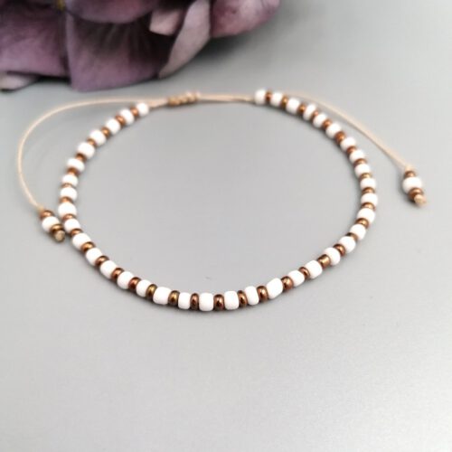 Armband weiß-kupfer Rocailles
