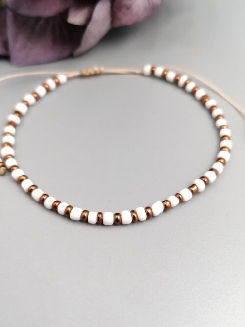 Armband weiß-kupfer Rocailles
