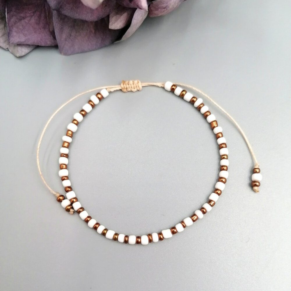 Armband weiß-kupfer Rocailles