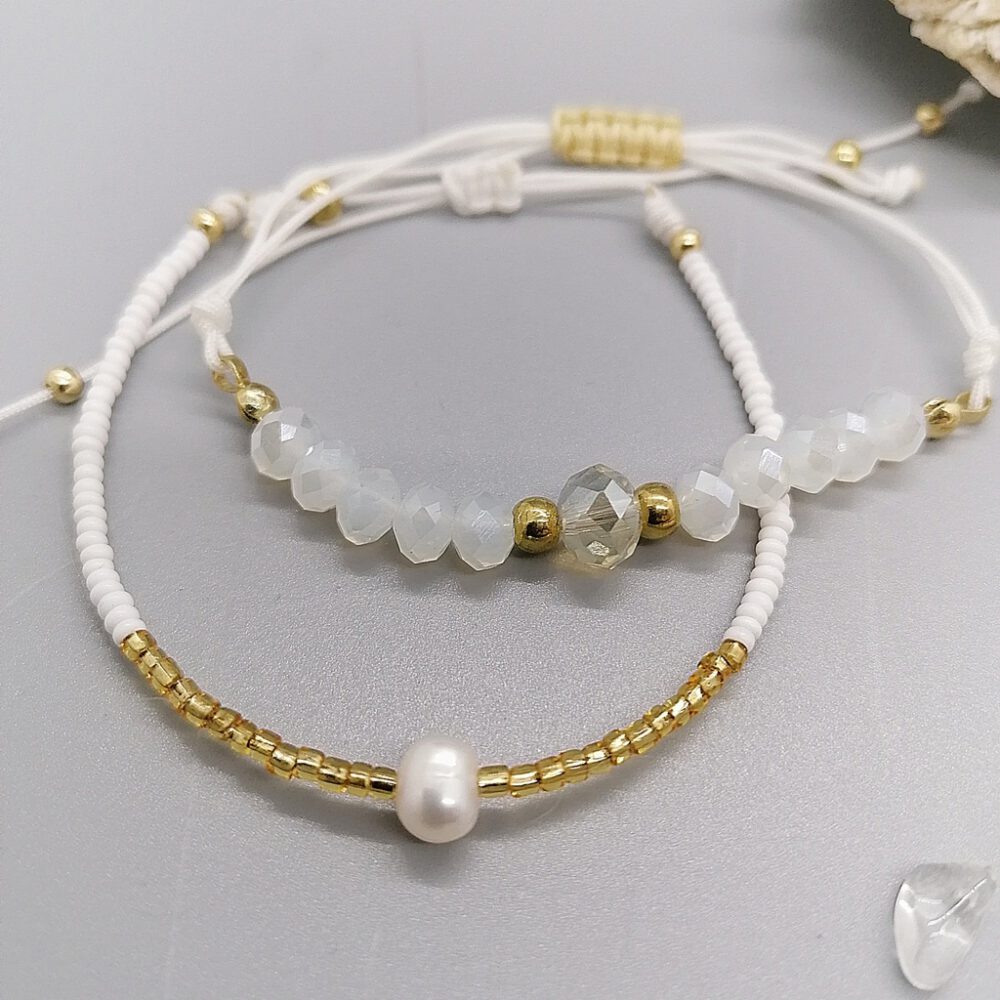 Armband Süsswasserperle matt-weiß gold