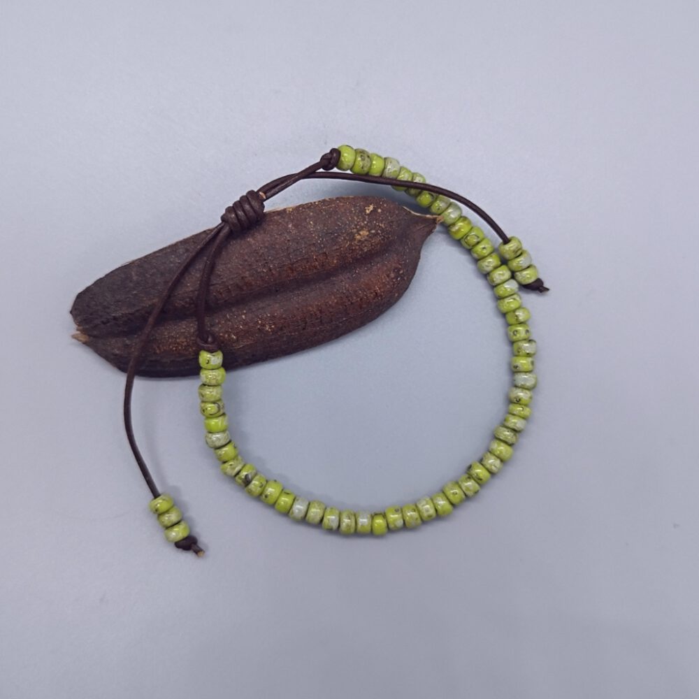 Leder Miyuki Armband grün-braun