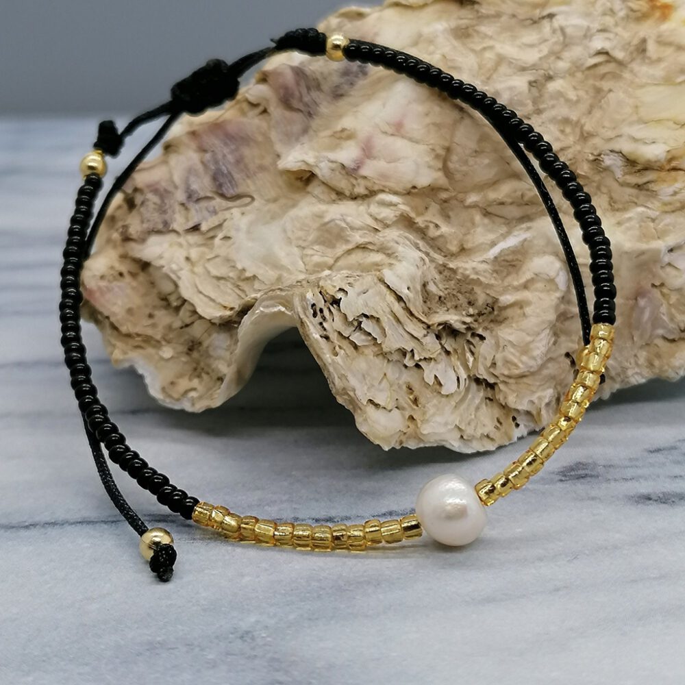 Armband Süsswasserperle schwarz-gold