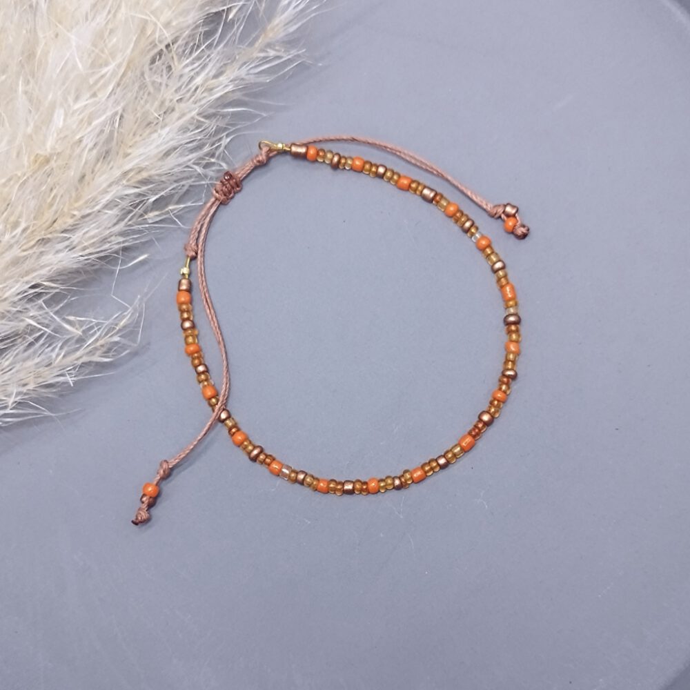 rocailles-armband-2mm-verstellbar Armband orange-gold-kupfer