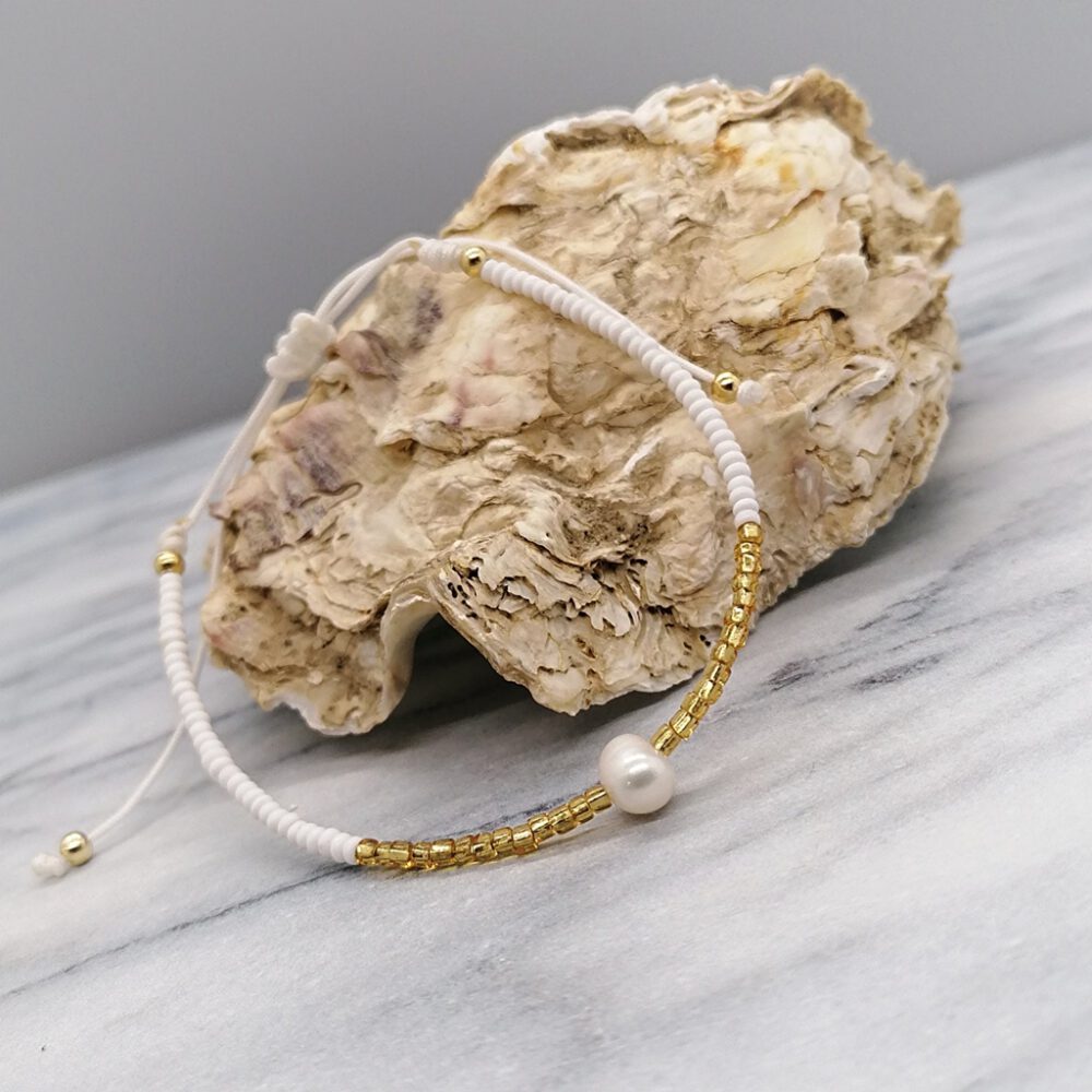 Armband Süsswasserperle matt-weiß gold