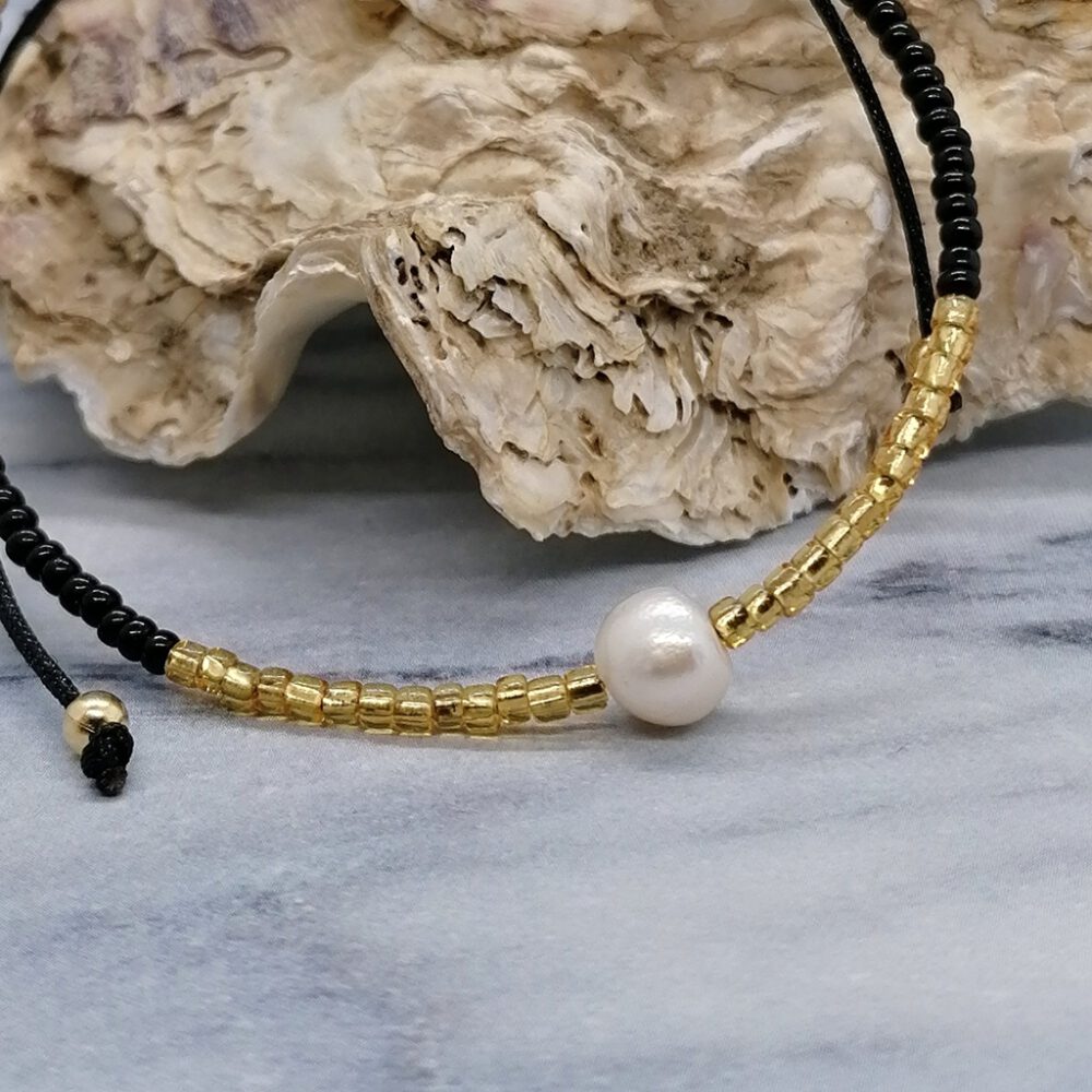 Armband Süsswasserperle schwarz-gold
