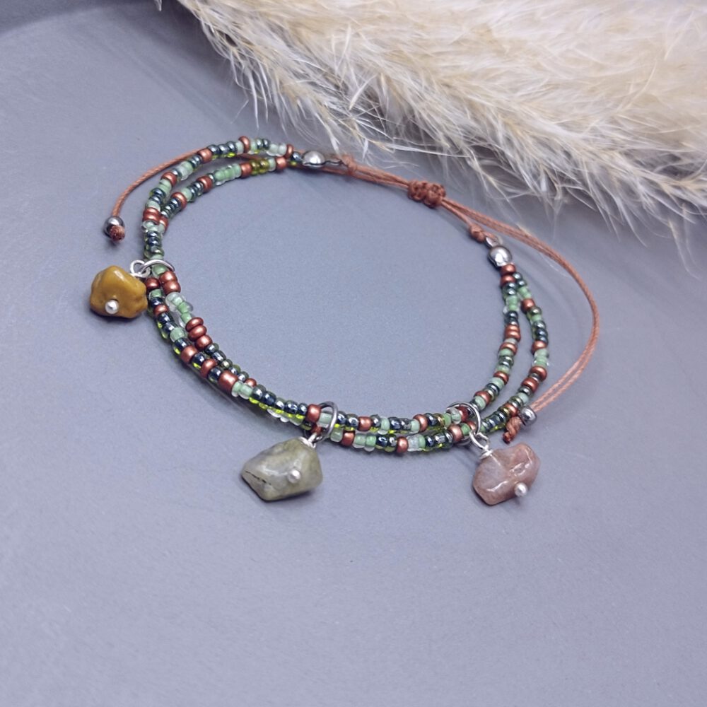 Armband grün-kupfer mit Natursteinen