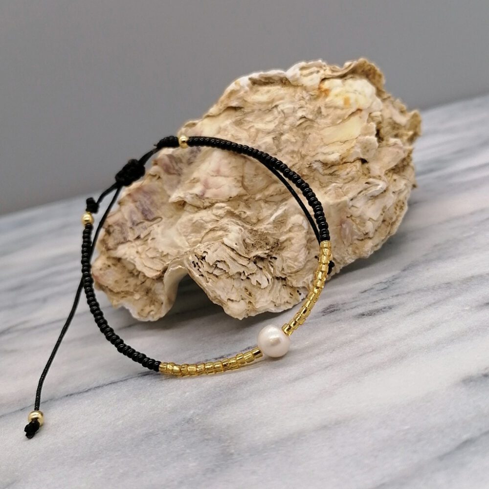 Armband Süsswasserperle schwarz-gold
