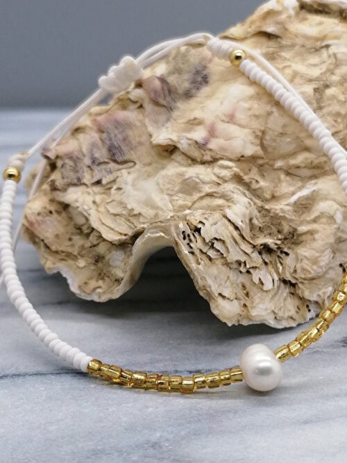Armband Süsswasserperle matt-weiß gold