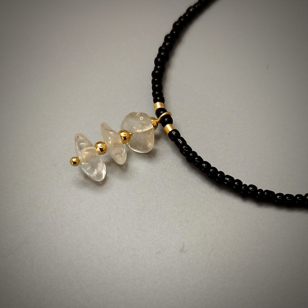 Kette Bergkristall schwarz-gold