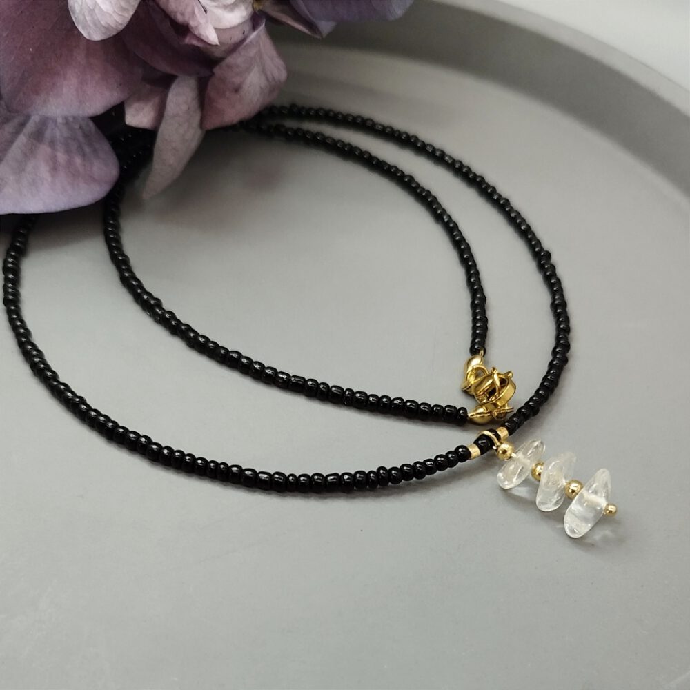 Kette Bergkristall schwarz-gold