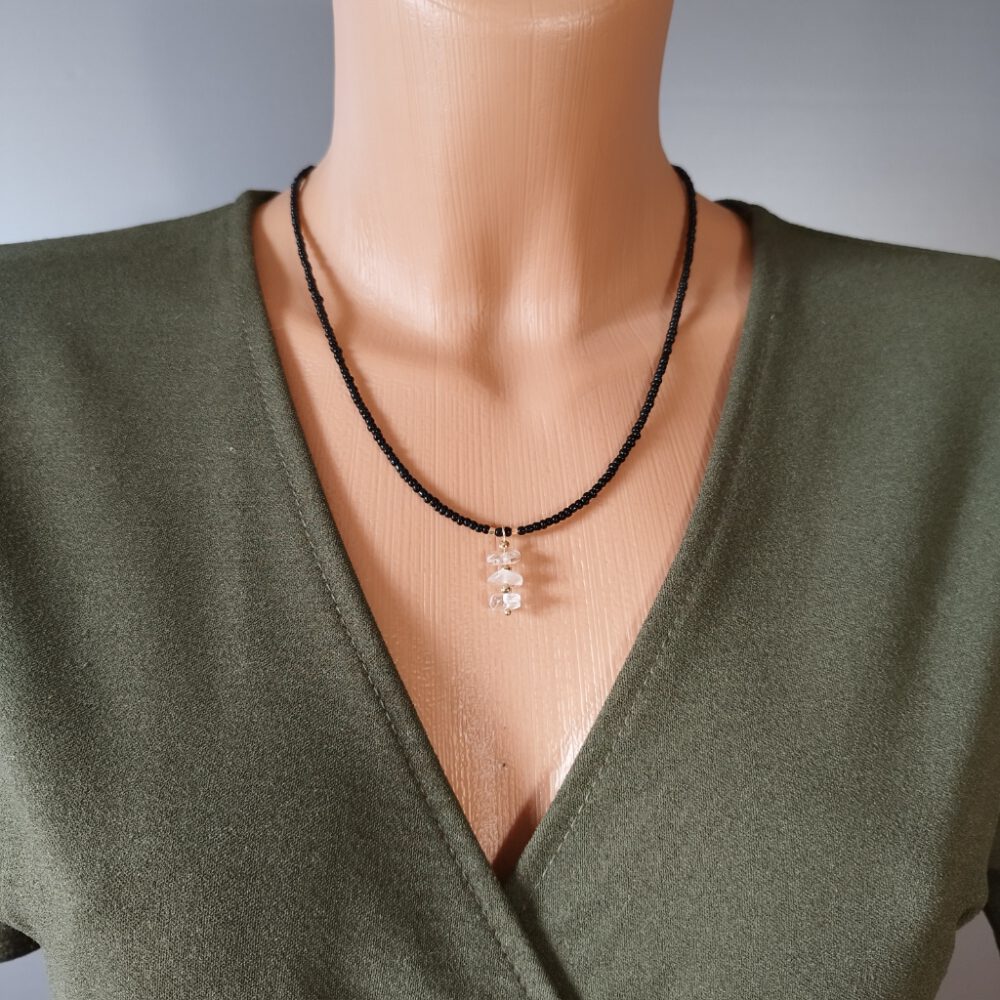 Kette Bergkristall schwarz-gold