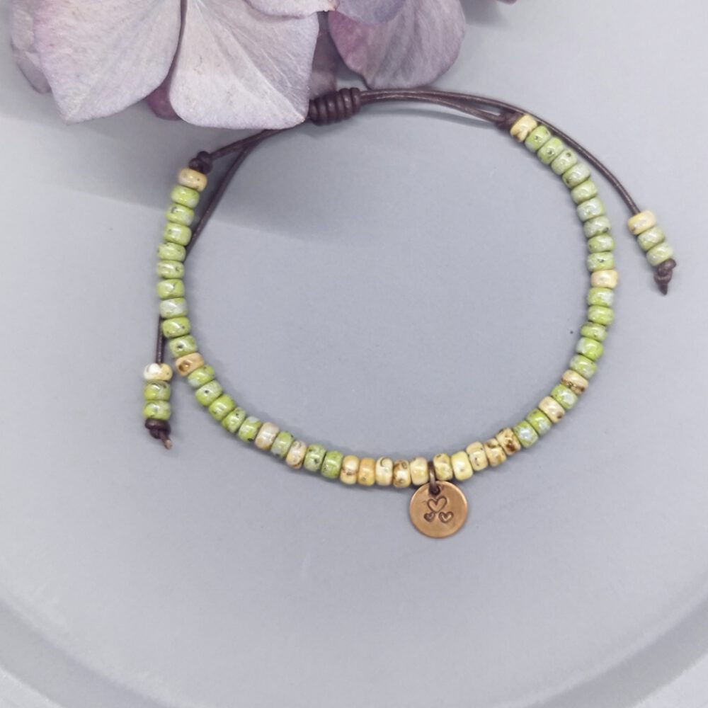 Miyuki Leder Armband grün-gelb