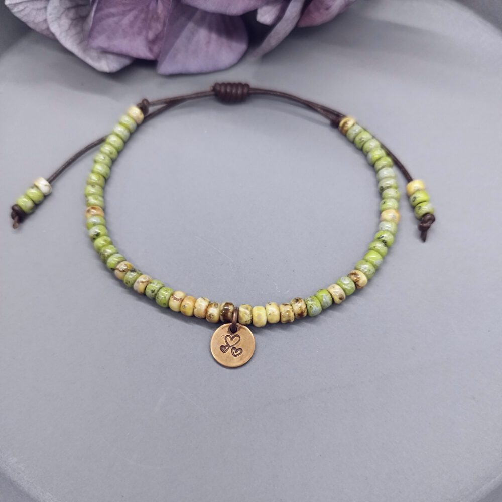 Miyuki Leder Armband grün-gelb
