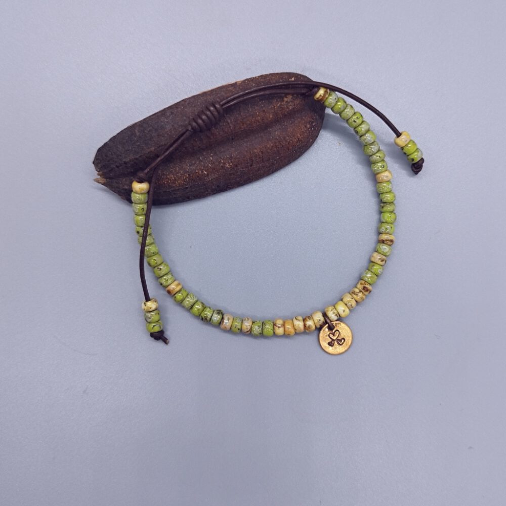 Miyuki Leder Armband grün-gelb