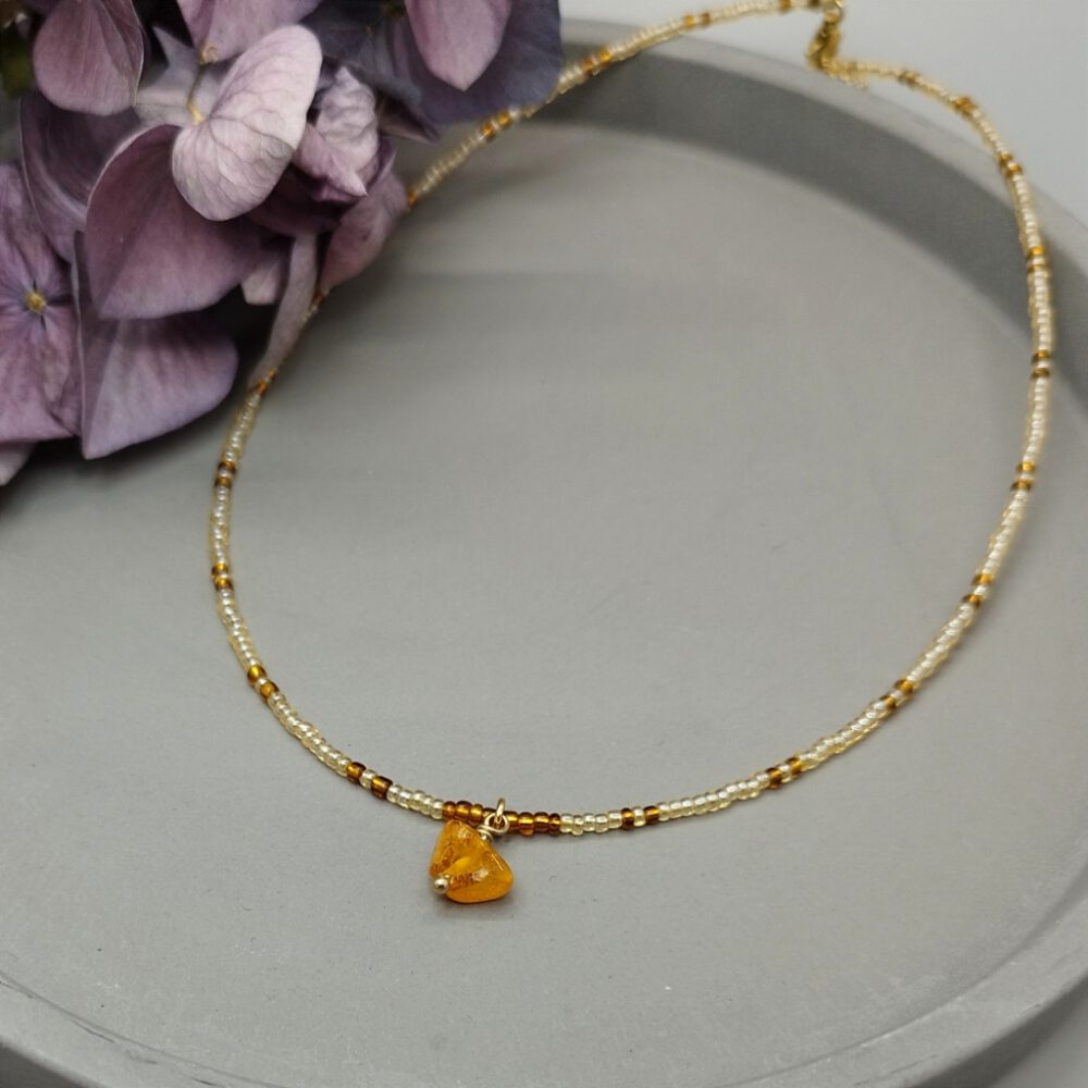 Kette gelb gold mit Bernstein Anhänger