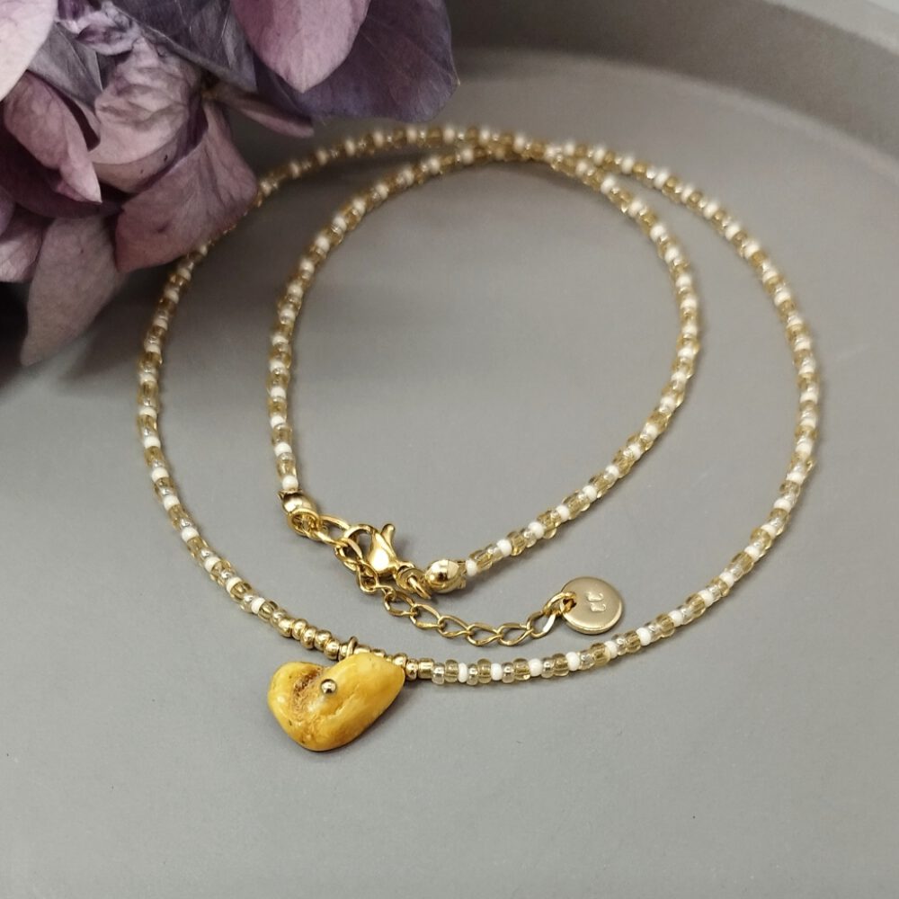 Kette weiß gold mit Bernstein Anhänger