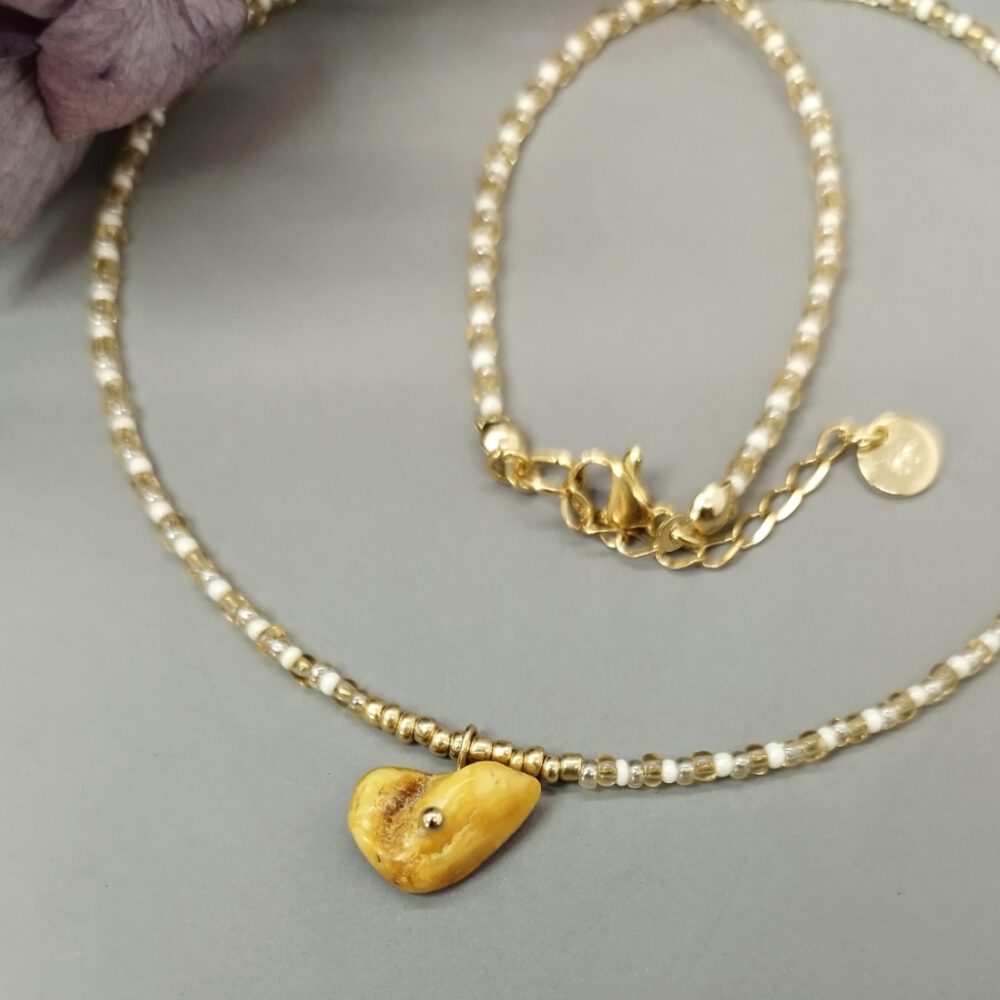 Kette weiß gold mit Bernstein Anhänger