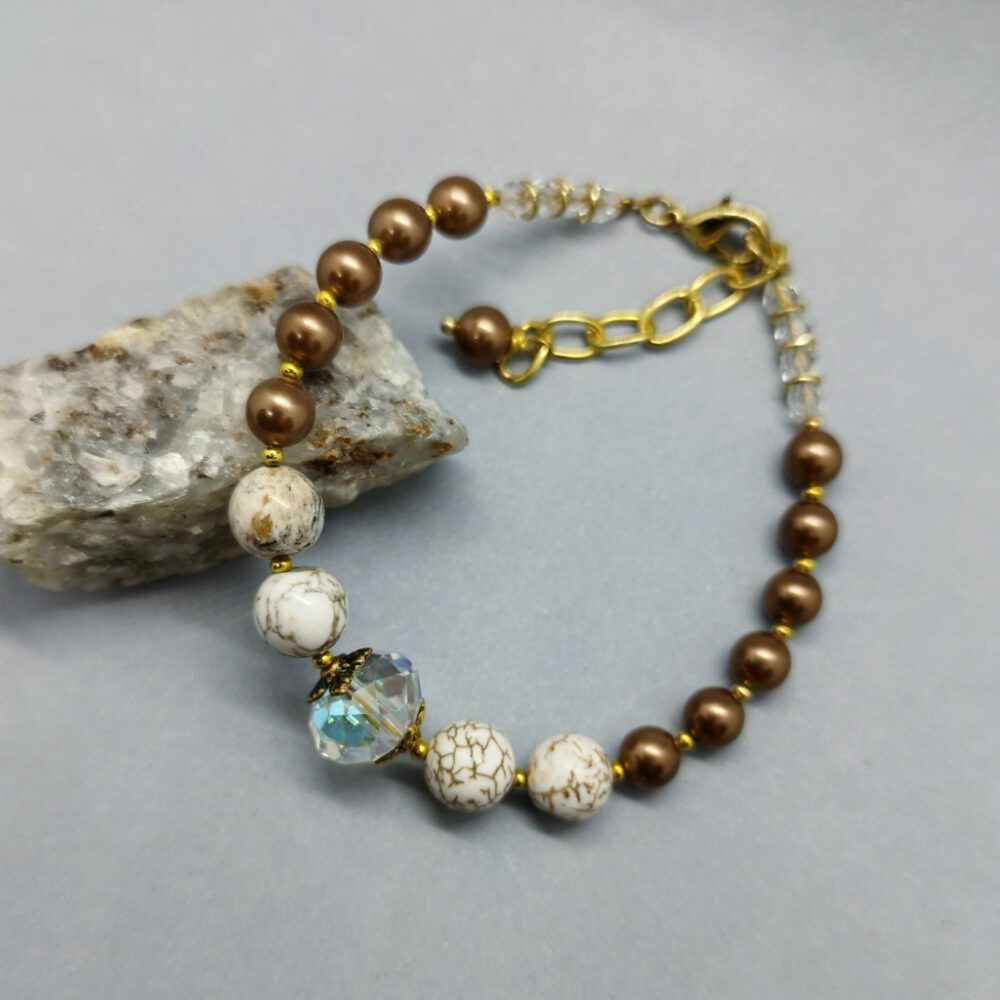 Armband braun-beige mit Kristallen