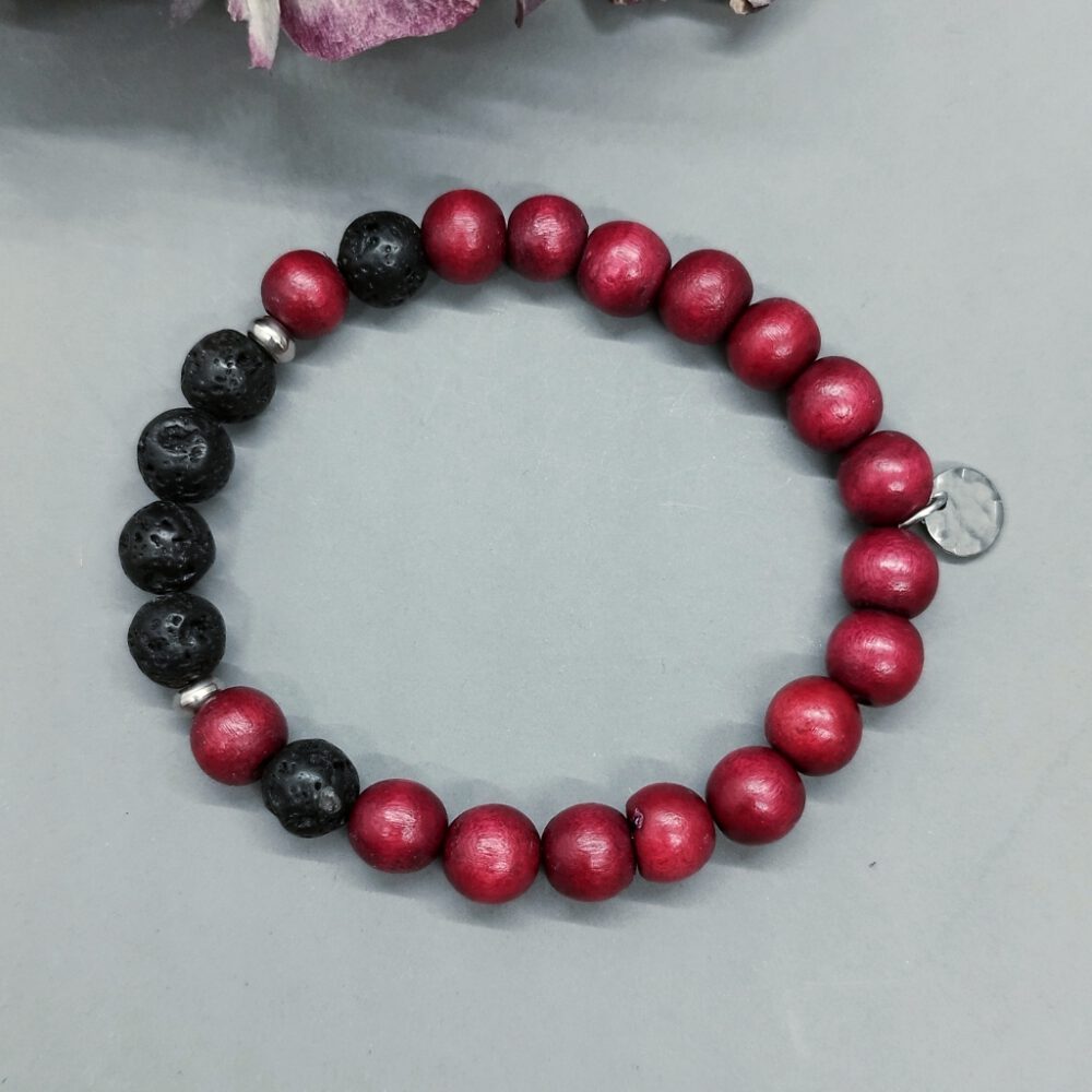 Armband Lava Holz schwarz-rot
