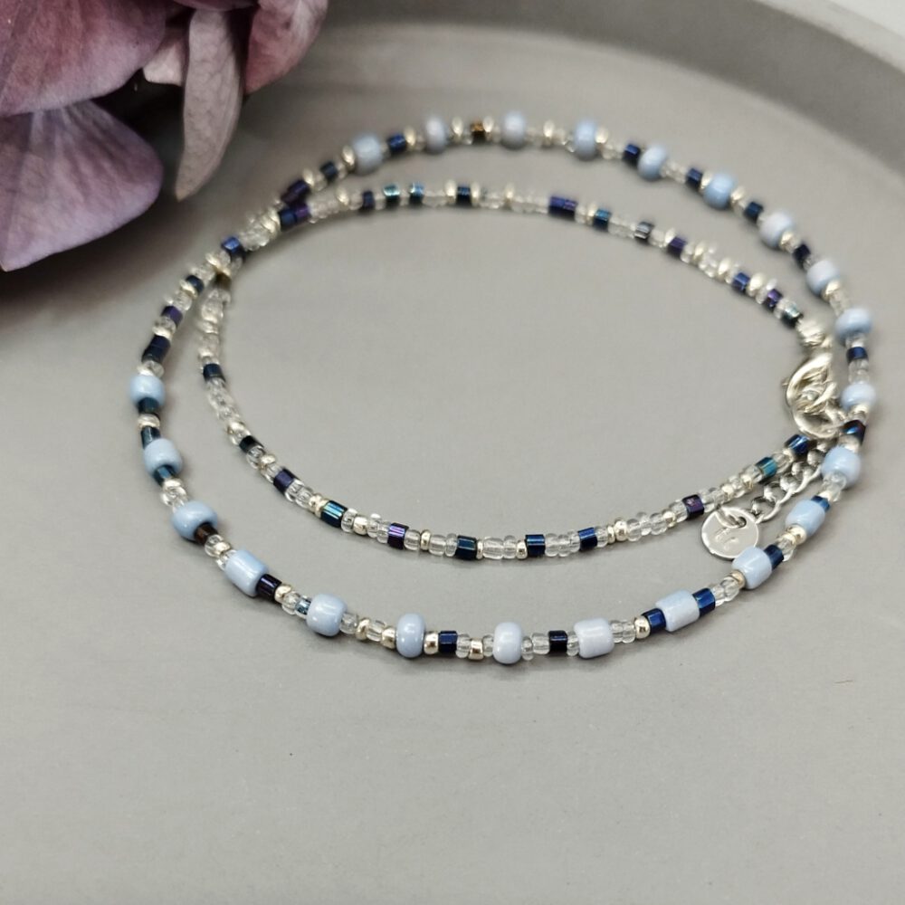 Kette Choker hellblau silber
