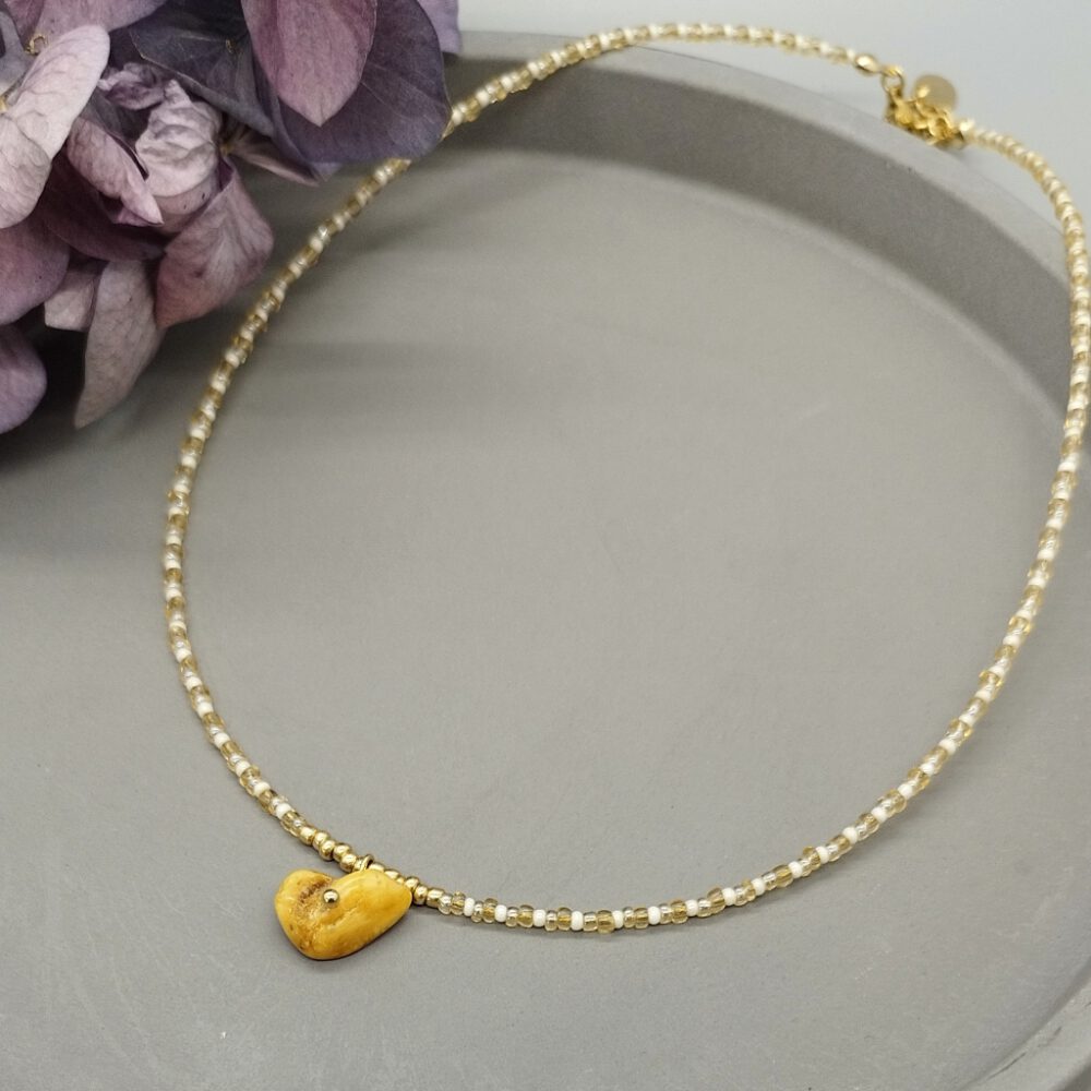 Kette weiß gold mit Bernstein Anhänger