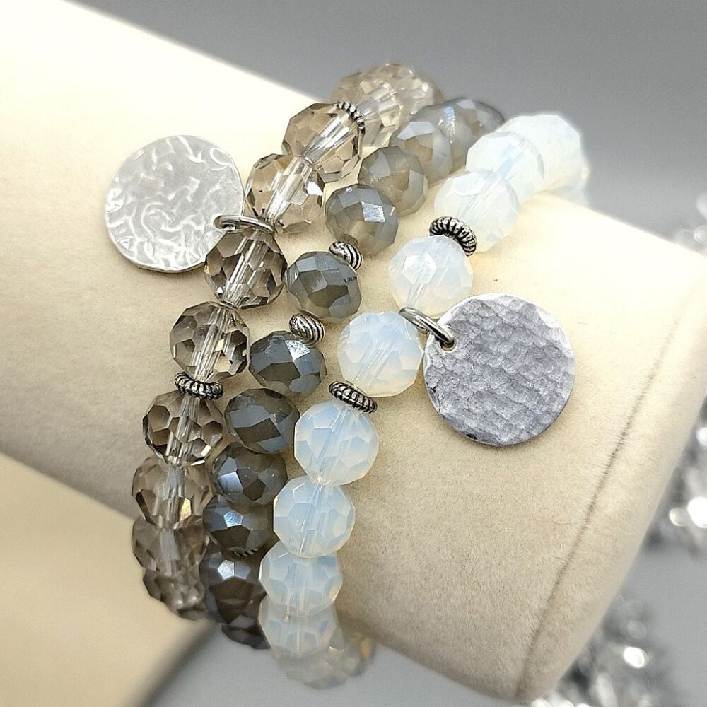 Stretch-Armband graue Kristalle & Silber