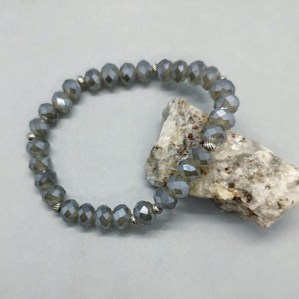Stretch-Armband graue Kristalle & Silber