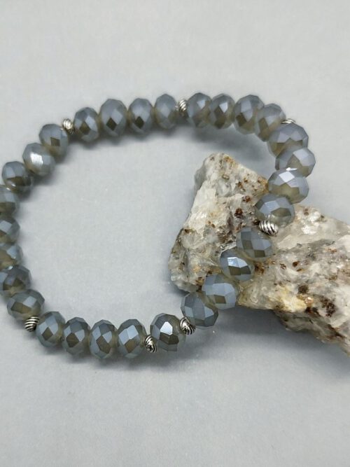 Stretch-Armband graue Kristalle & Silber