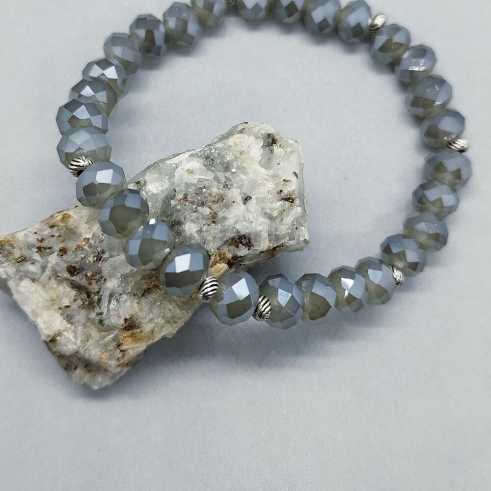 Stretch-Armband graue Kristalle & Silber
