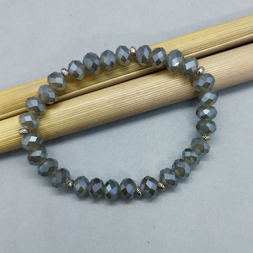 Stretch-Armband graue Kristalle & Silber