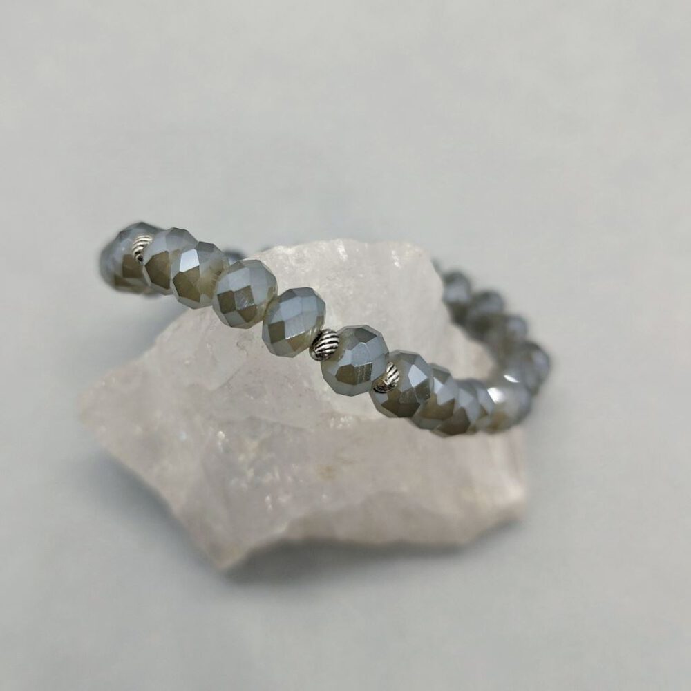 Stretch-Armband graue Kristalle & Silber