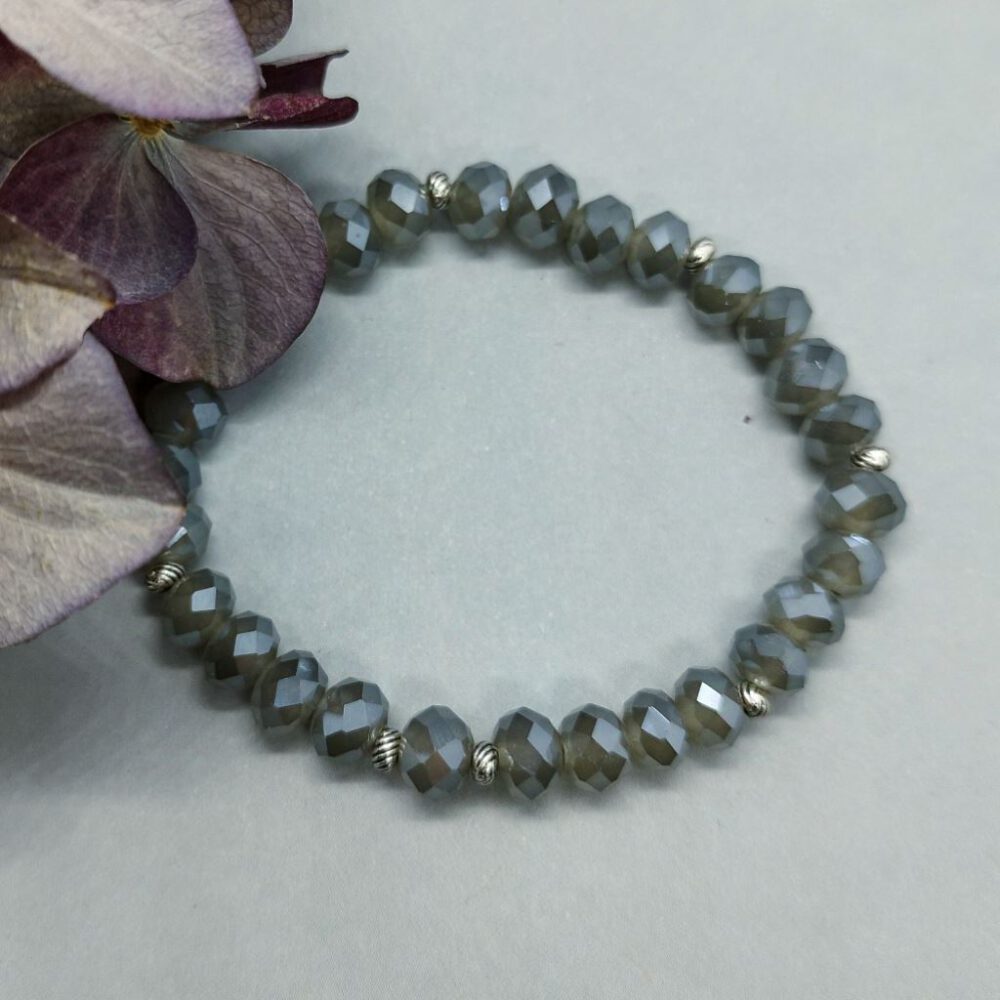 Stretch-Armband graue Kristalle & Silber