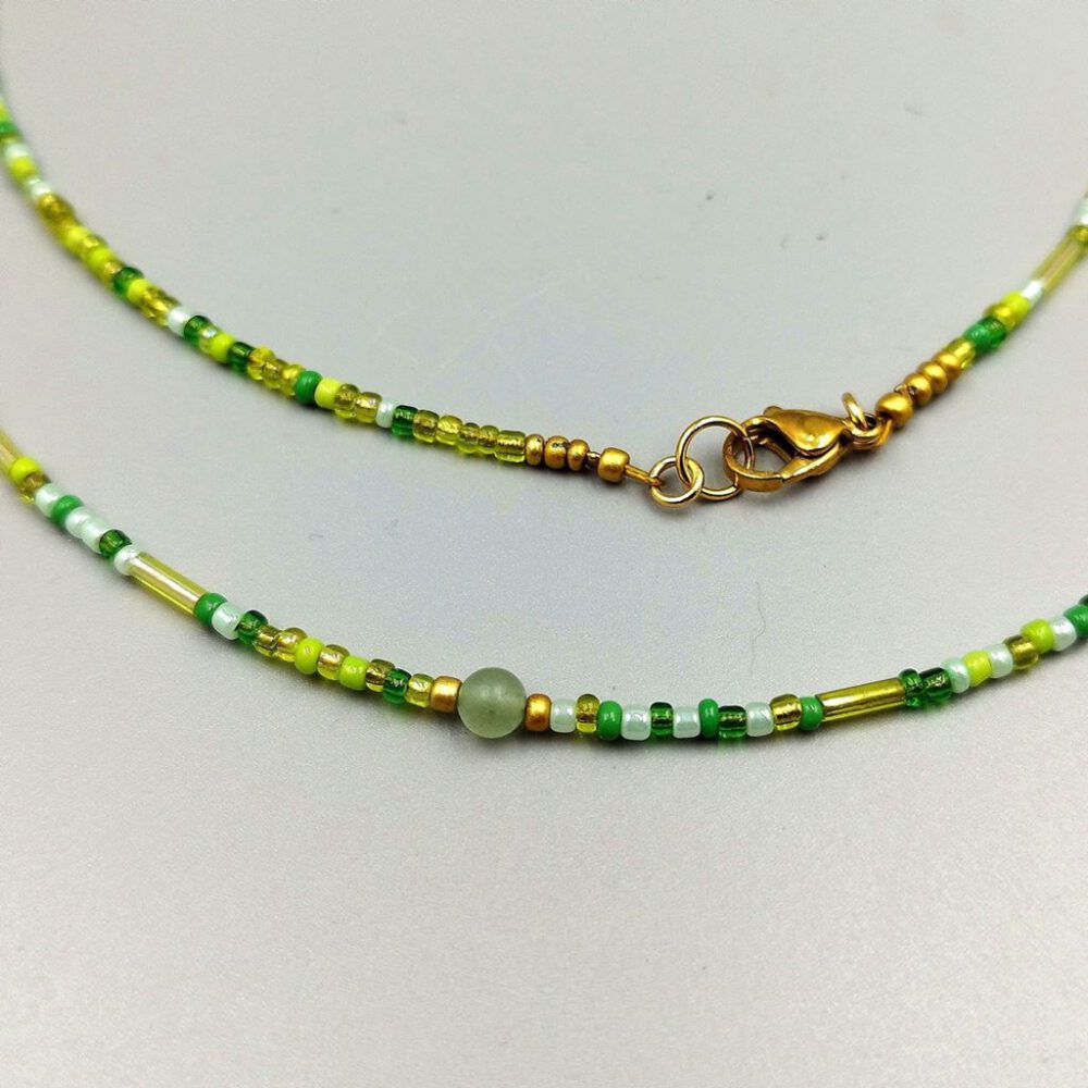 Kette Rocailles grün gold mit Aventurin