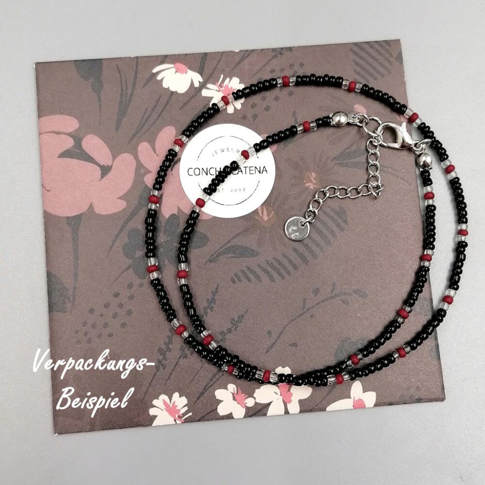 Rocailles-Kette schwarz-rot mit Edelstahl