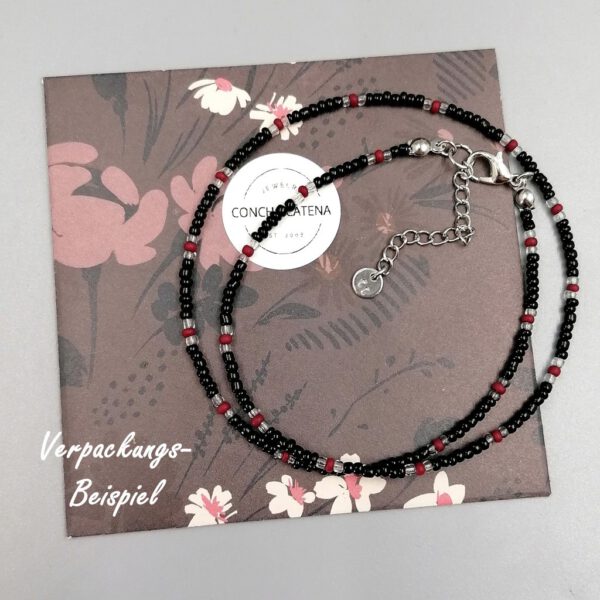 Rocailles-Kette schwarz-rot mit Edelstahl