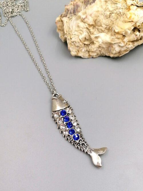 Kette Fisch-Anhänger Strass kobaltblau