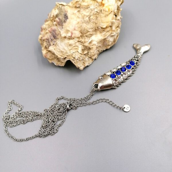 Kette Fisch-Anhänger Strass kobaltblau