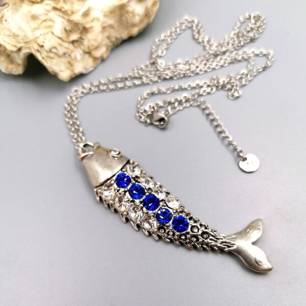 Kette Fisch-Anhänger Strass kobaltblau