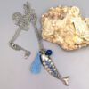 Lange Fisch-Kette mit Strass & Achat