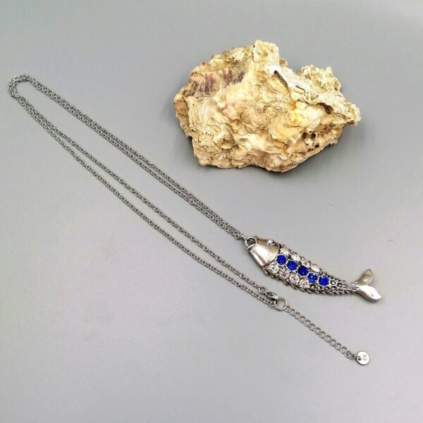 Kette Fisch-Anhänger Strass kobaltblau