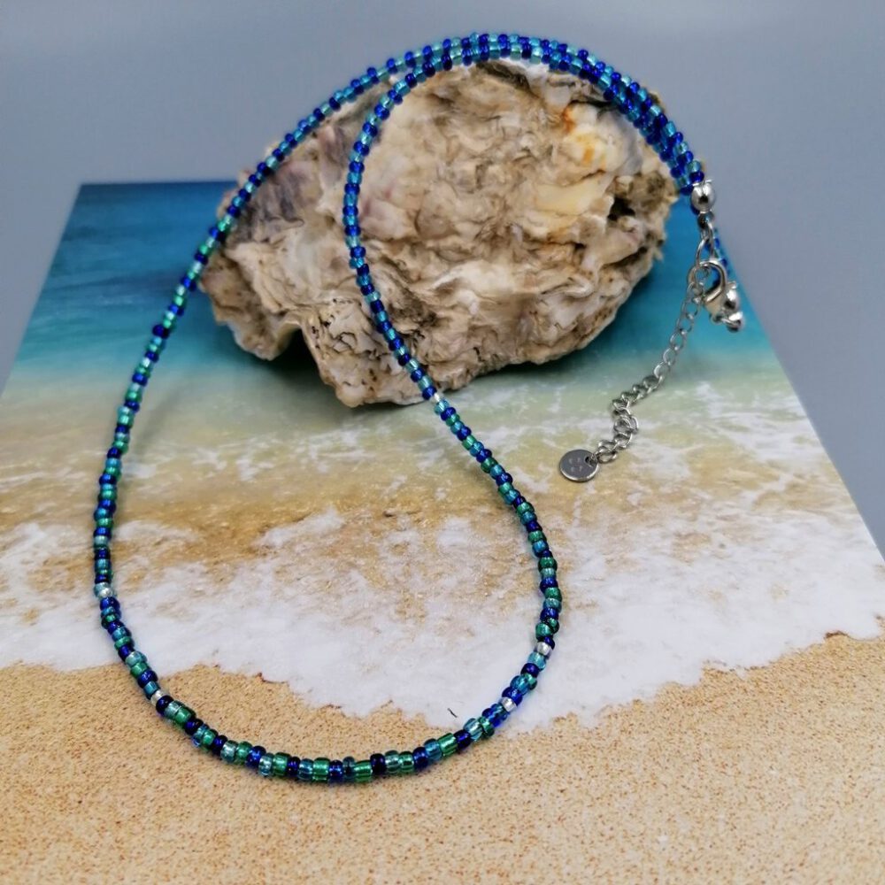 Kette Meeresrauschen blau, türkis, silber