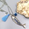 Lange Fisch-Kette mit Strass & Achat