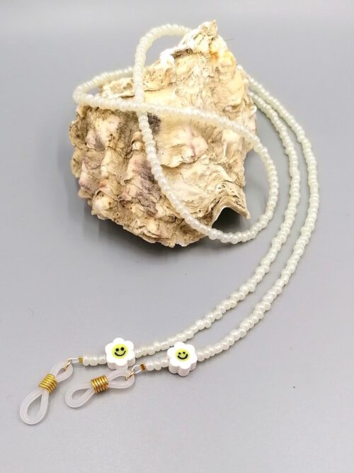 Brillenkette Blümchen gelb-weiß gold