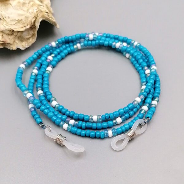 Brillenkette in Türkis & Weiß – handmade