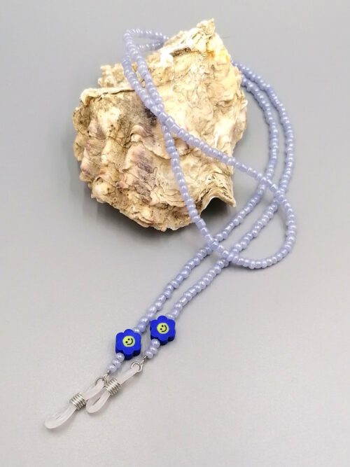 Brillenkette hellblau mit Blümchen