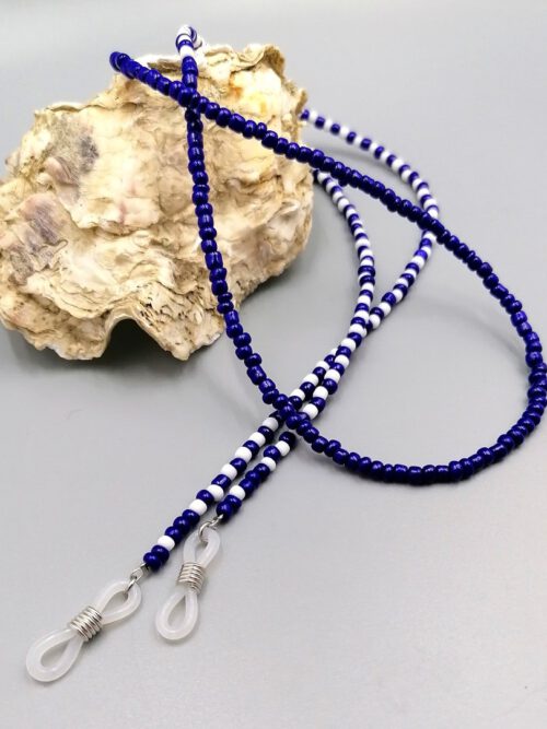 Brillenkette Blau-Weiß aus Rocailles