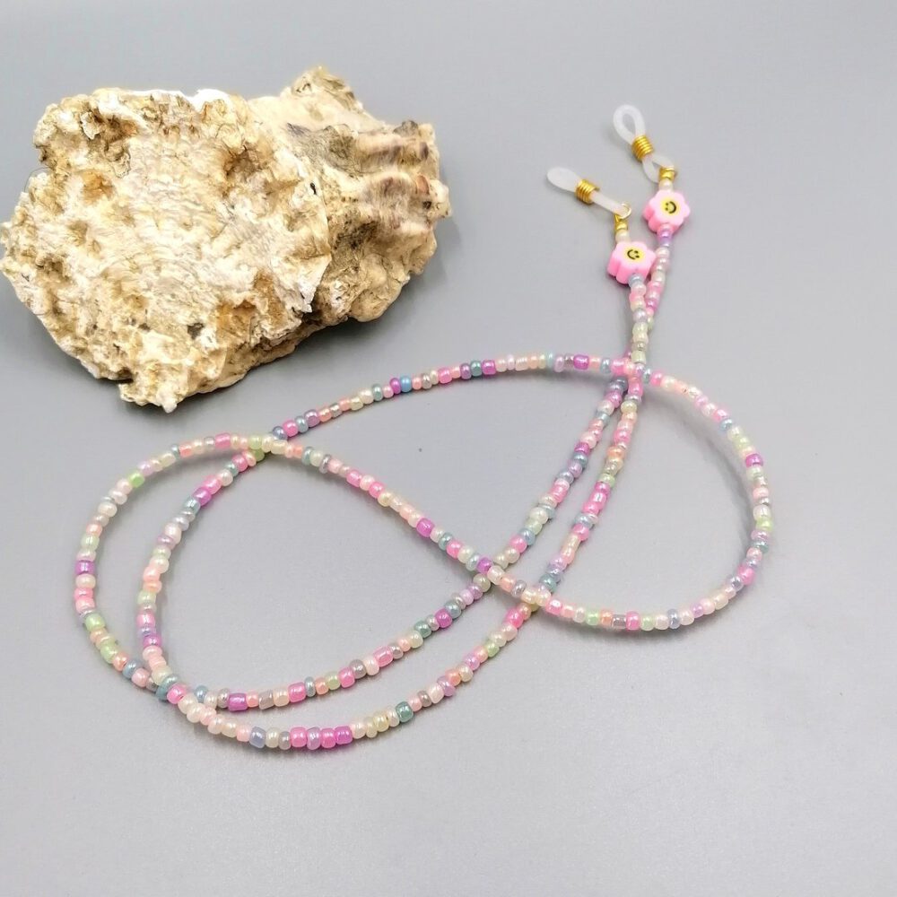 Brillenkette Pastell mit rosa Blümchen