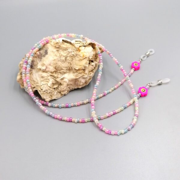 Brillenkette pastell mit pinken Blümchen