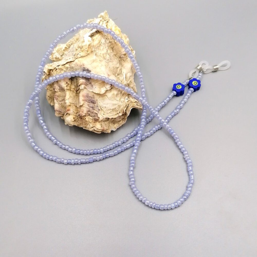 Brillenkette hellblau mit Blümchen